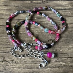 NWOT purple, green and multi tourmaline and glass bead necklace